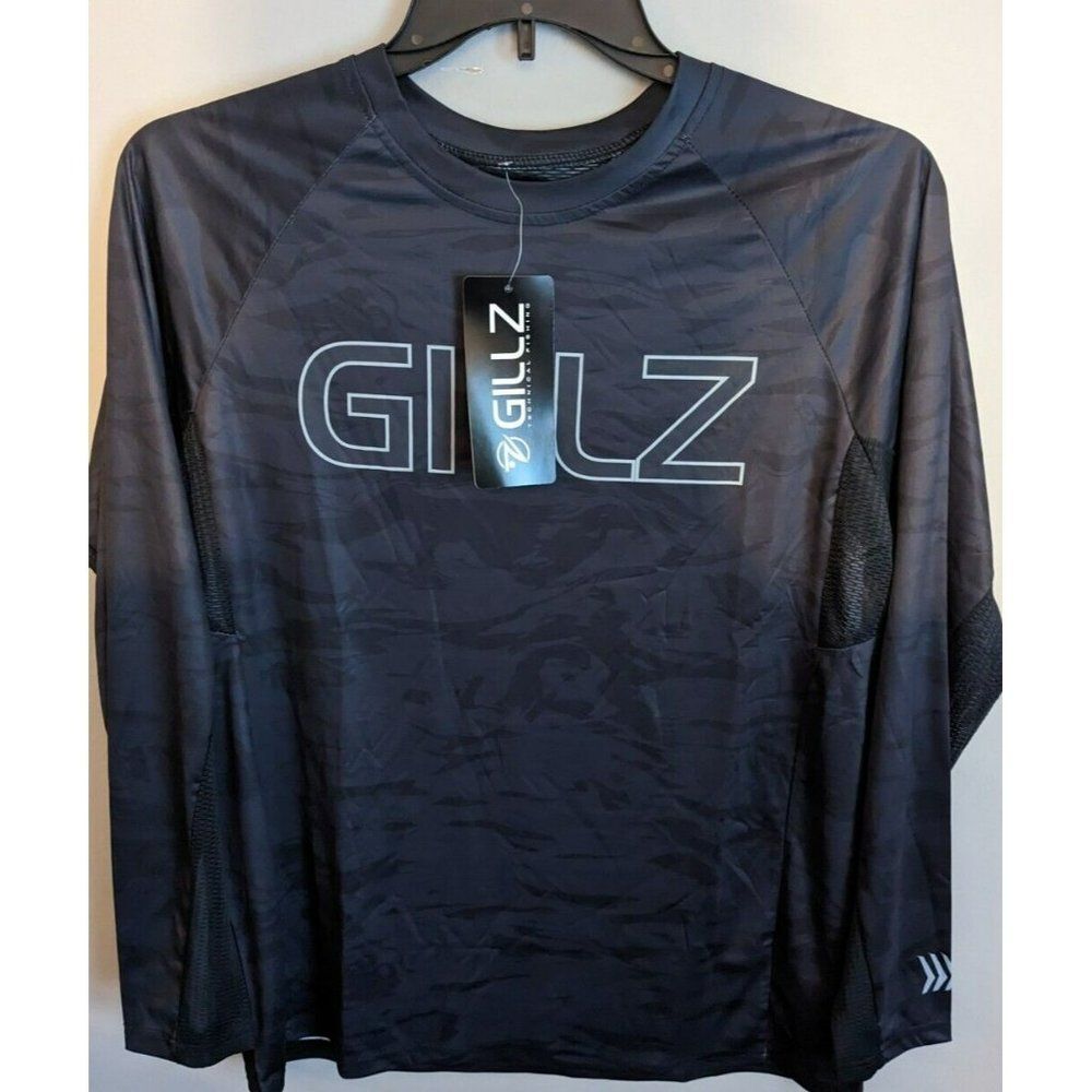 Gillz Mens LS UV Tournament Series V2 Black Camo L/S Fishing Shirt Sz Small